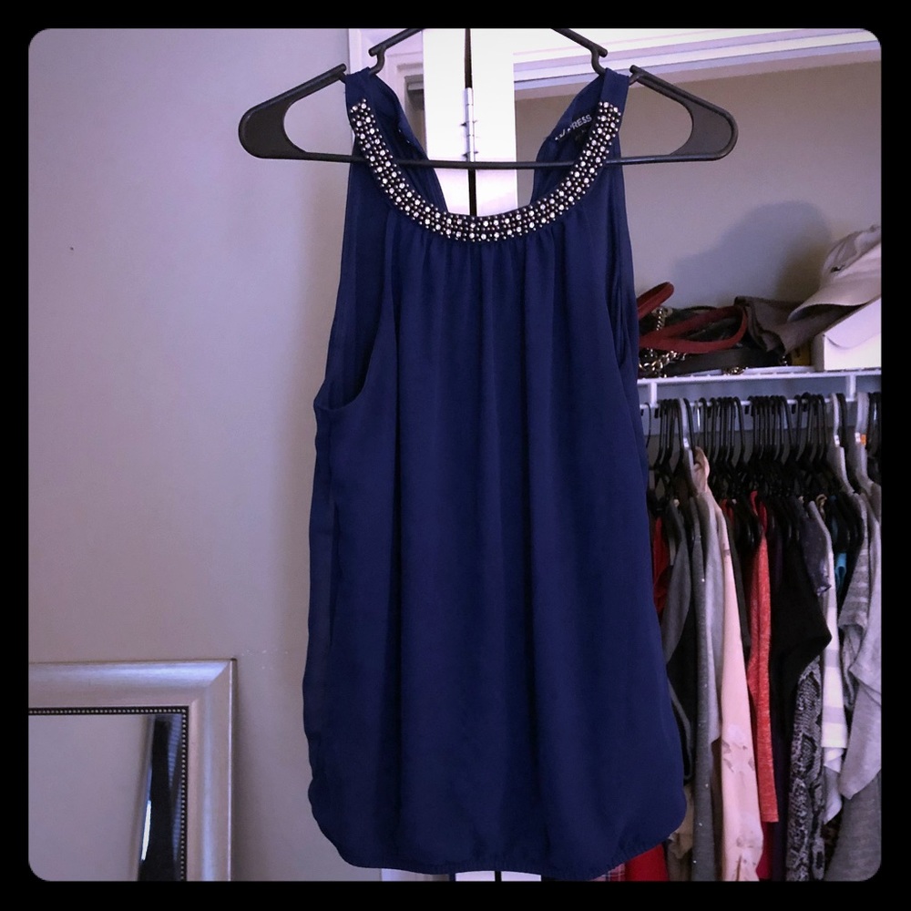 Express navy blue rhinestone blouse